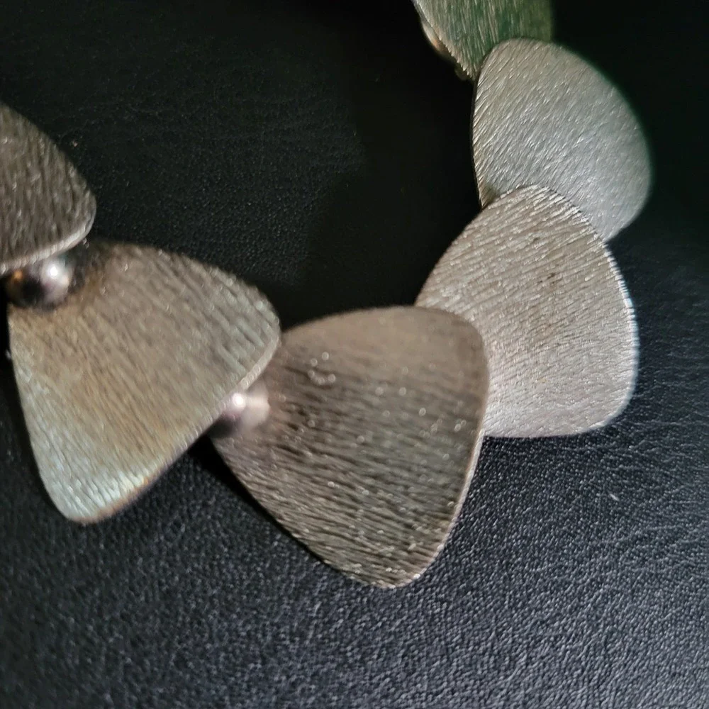 Vintage Mid Century Silver Tone Brushed Shield Link Bracelet MCM Minimalist 60s